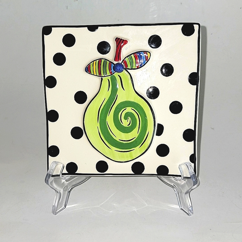 M. BAGWELL RARE HAND PAINTED CERAMIC 3D PEAR WALL ART